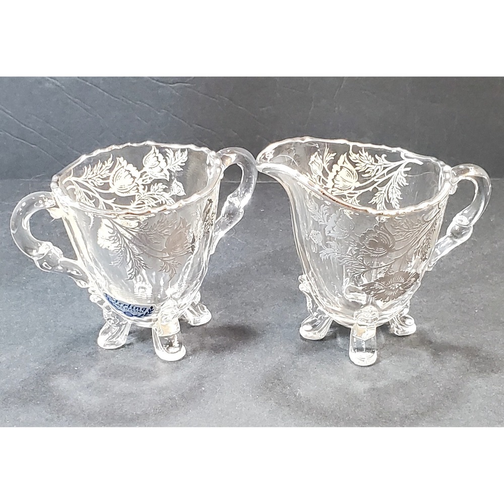 Vintage Sterling Silver Overlay Crystal Creamer and Sugar Bowl Silver City Co